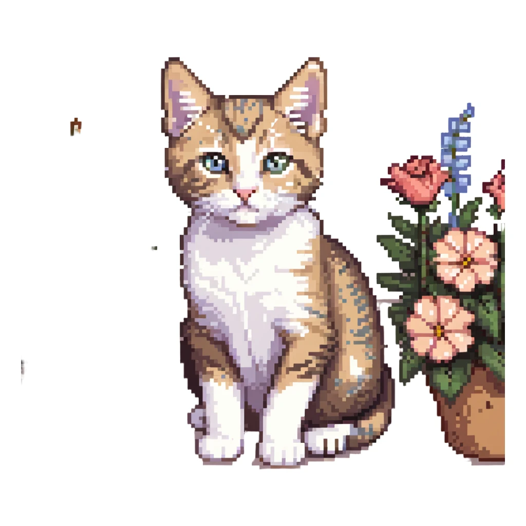 Kitten and flowers sticker