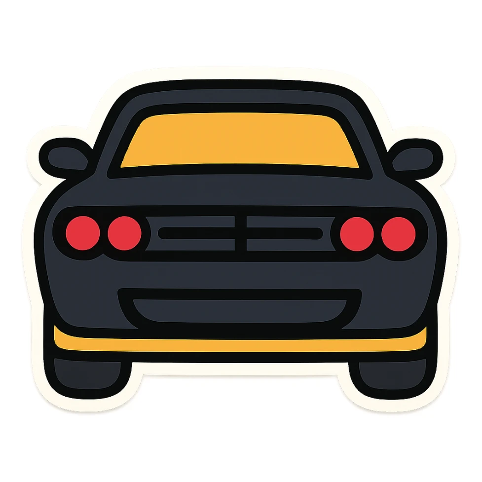 حول دودج شالانجر السوداء مع أضواء أمامية حمراء إلى ملصق إيموجي كرتوني (sticker style) sticker