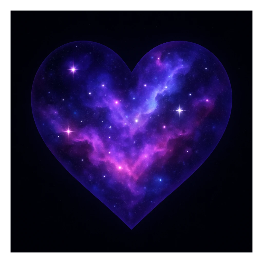 heart with a cosmic nebula pattern, digital illustration sticker