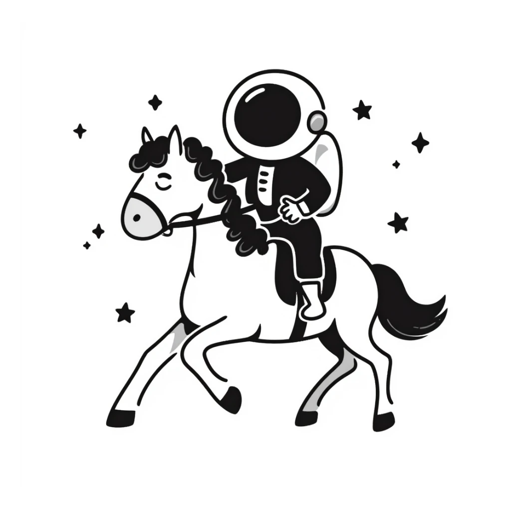 astronaut on horseback with stars in background sticker