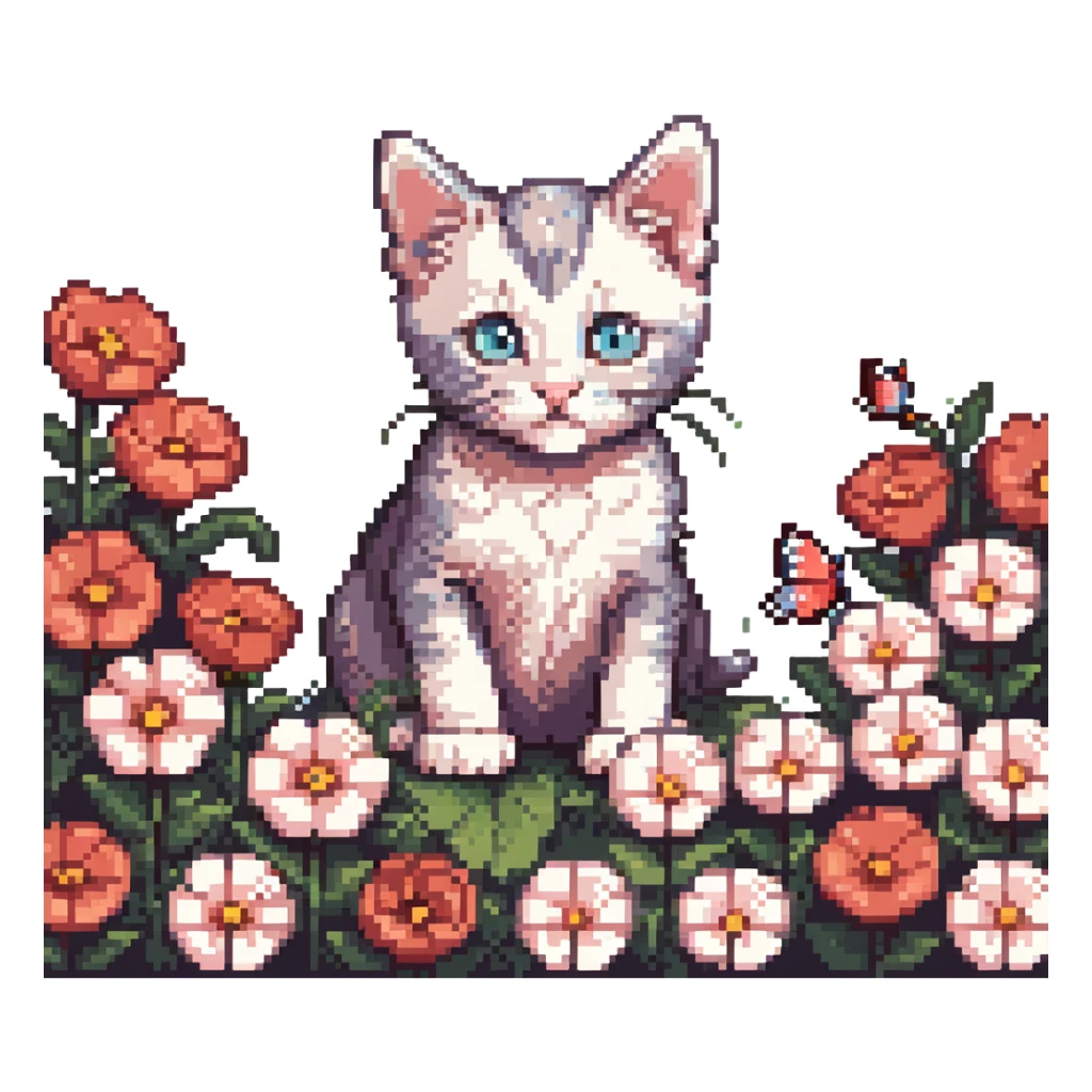 Kitten and flowers sticker