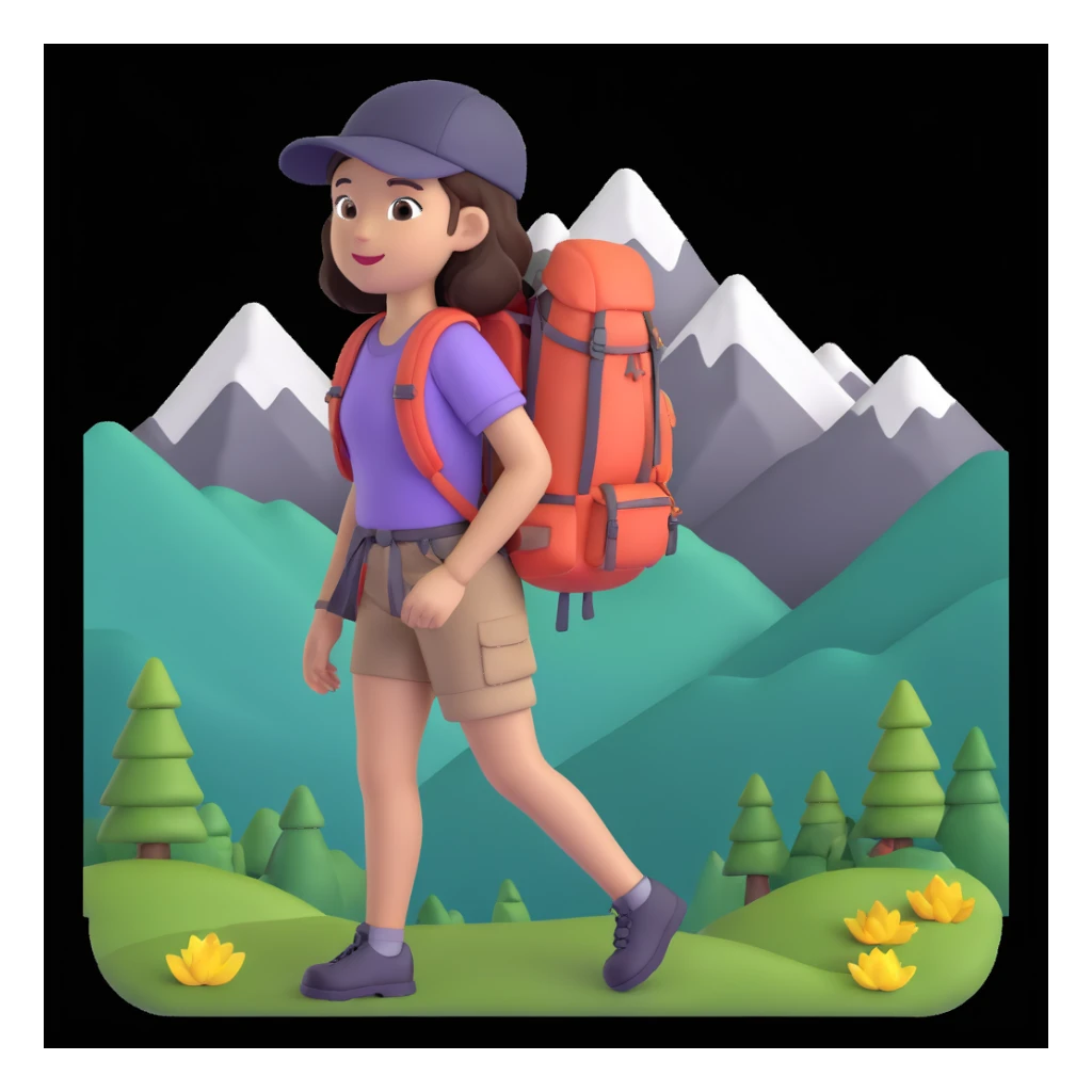 girl back packing mountains in background, close up pose sticker