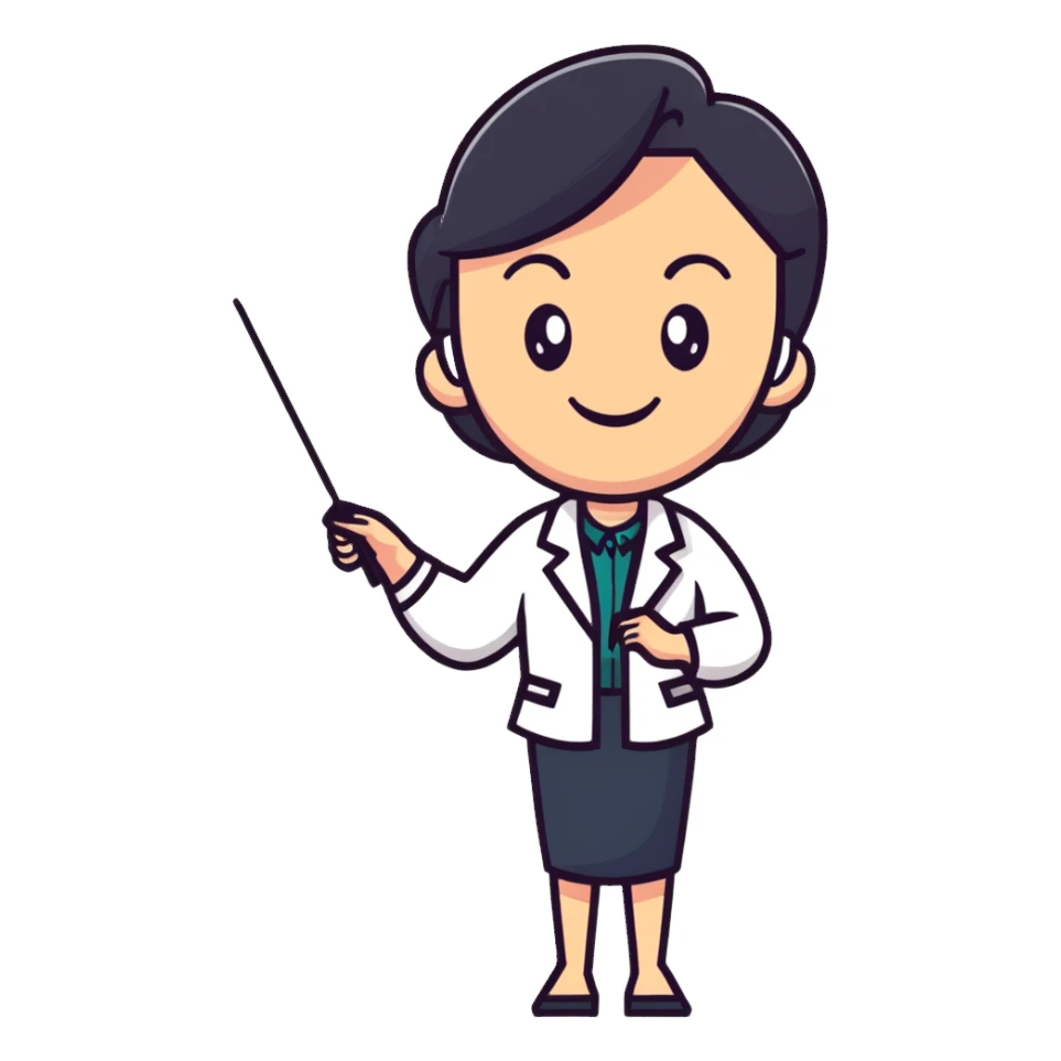 happy female professor with pointer sticker