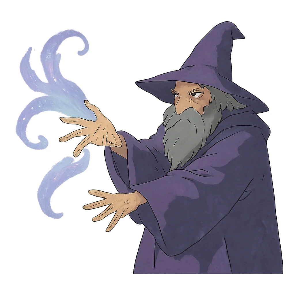 mysterious purple wizard casting a spell sticker