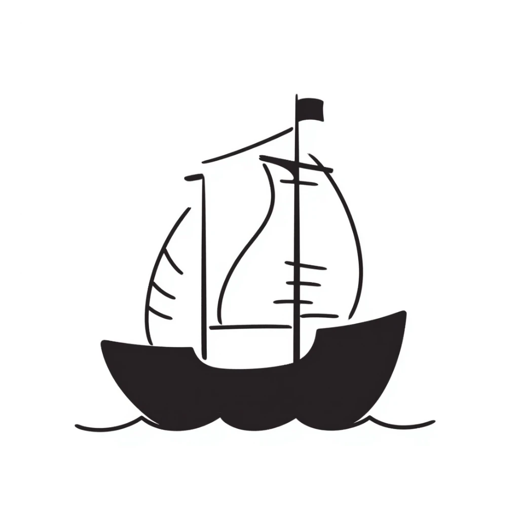 hand drawn doodle style ship sticker