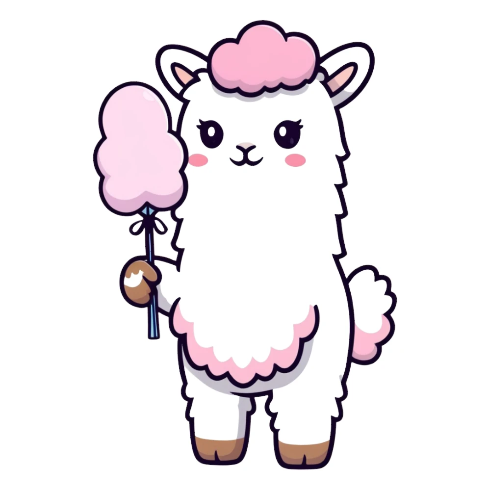 alpaca holding cotton candy bouquet sticker