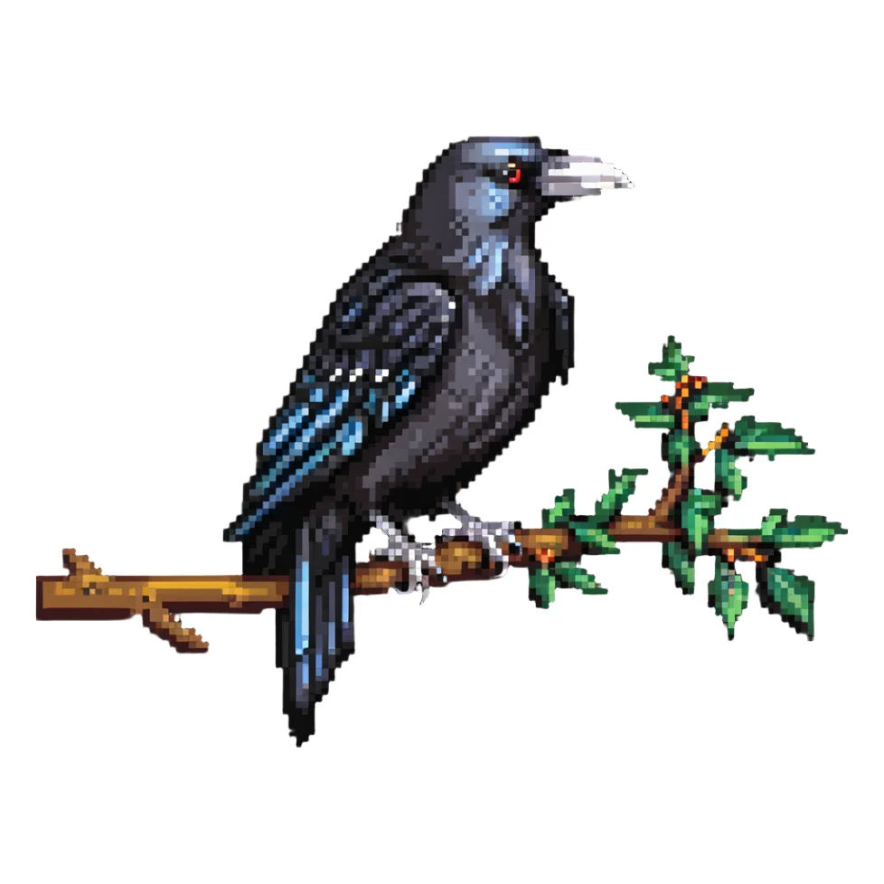 Crow perched on a branch sticker