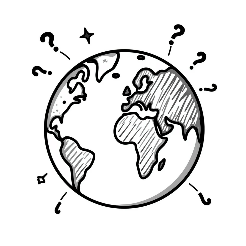 doodle style globe with question marks and sparkles sticker
