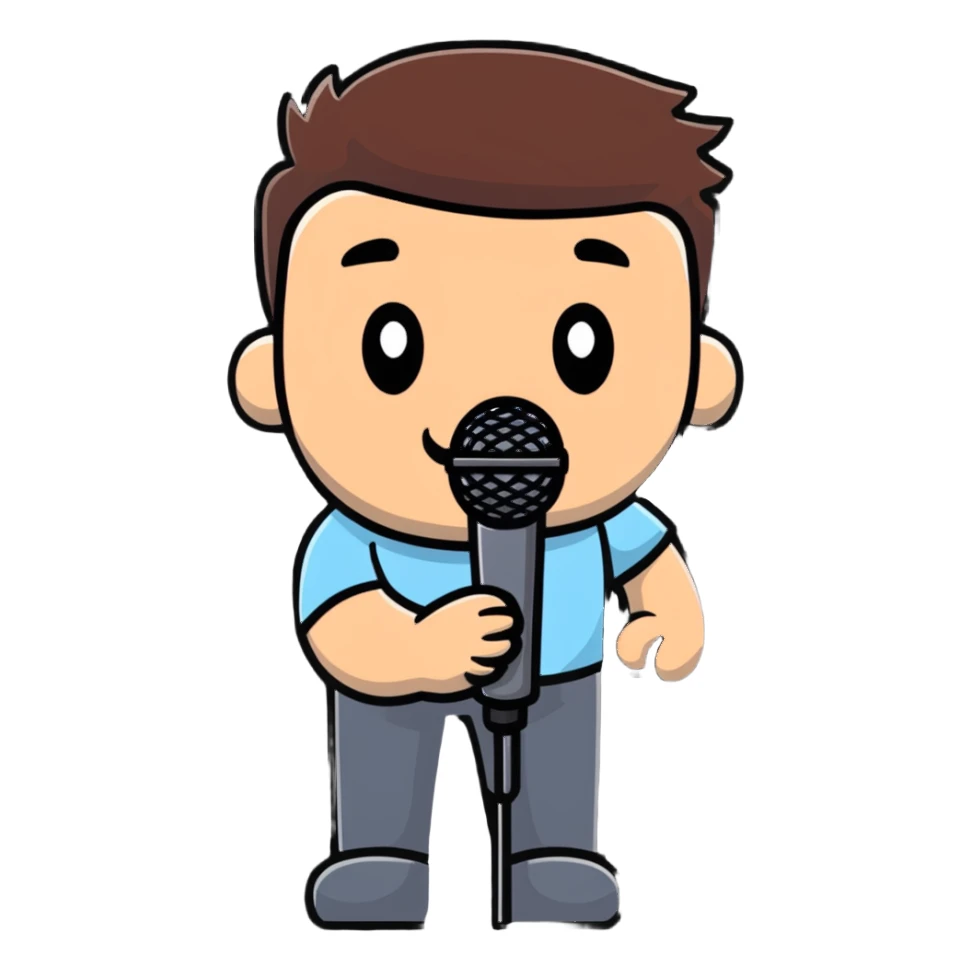Man holding a microphone, performer sticker