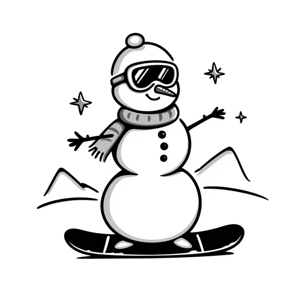snowman with goggles snowboarding sticker