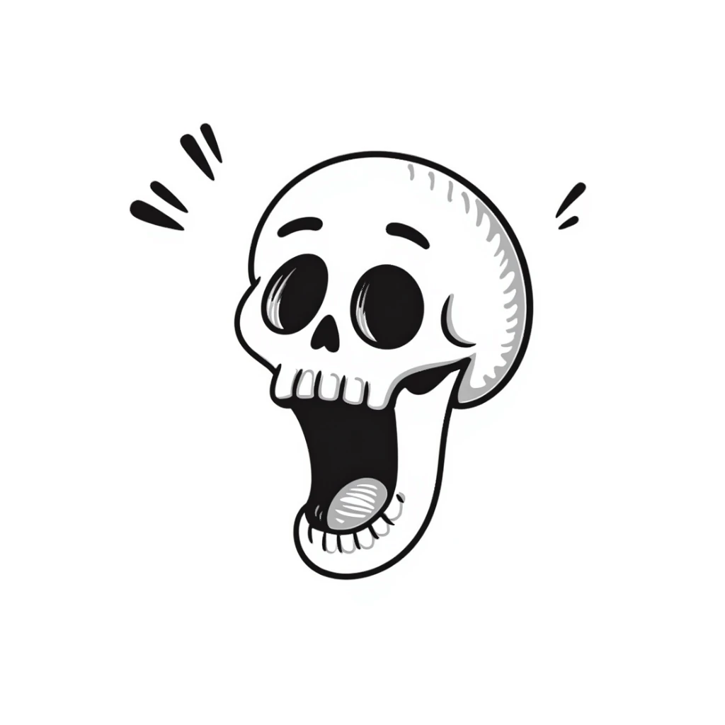 shocked skull, hand drawn, sketch style sticker