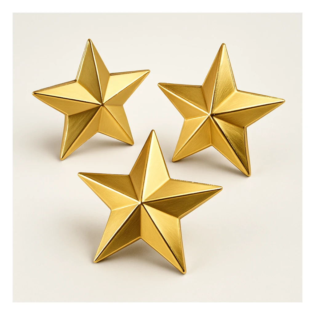 three flat gold stars, not touching, gold objects style sticker