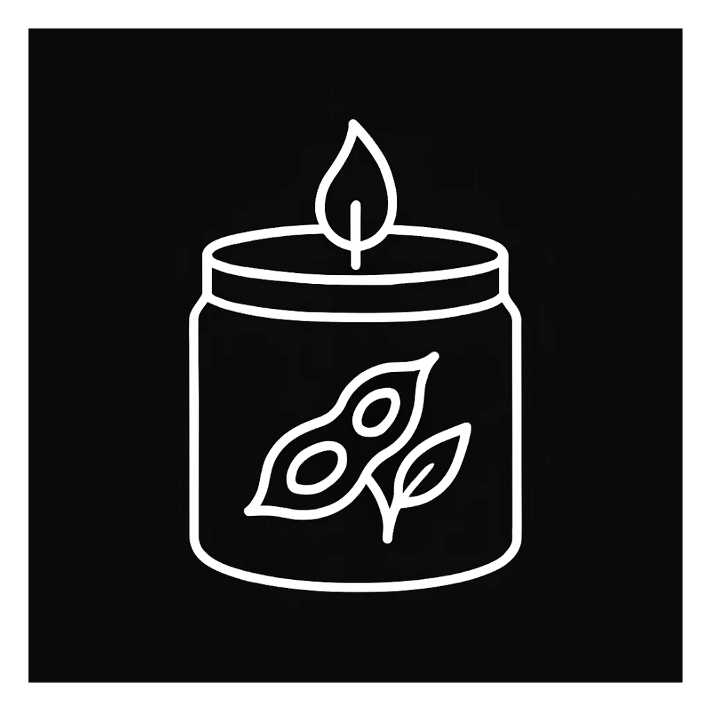 white Vector minimalistic and elegant icon of soy candle shape, black solid background sticker