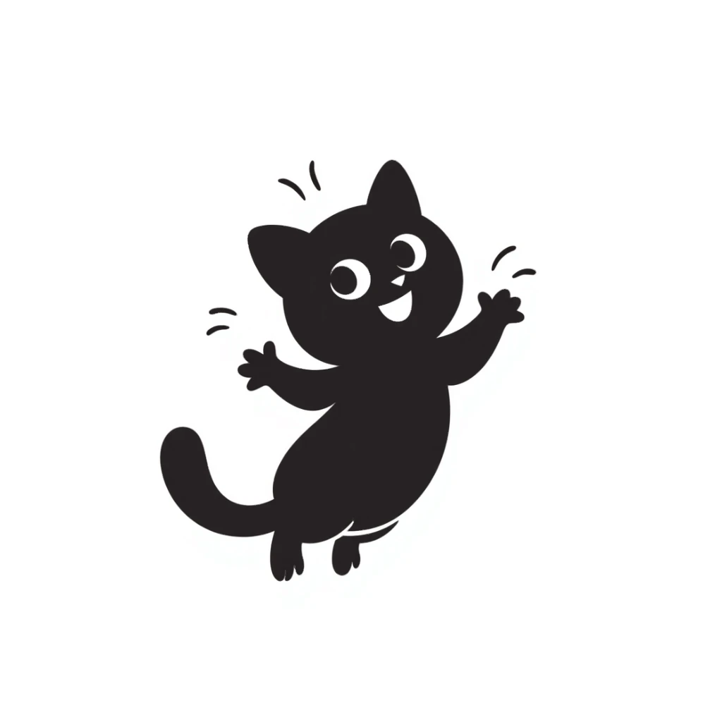 black cat without tail, hand drawn doodle style sticker