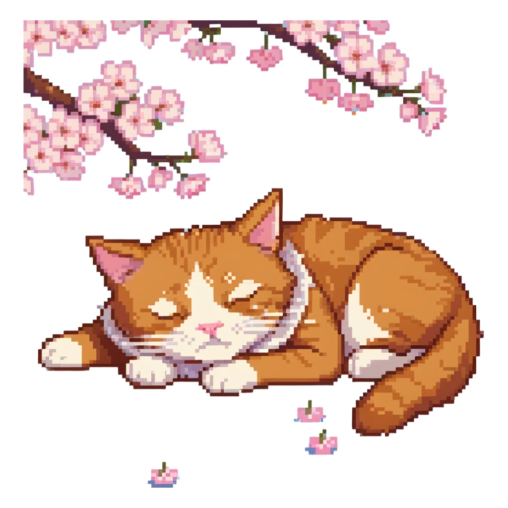 A ginger cat sleeping under the cherry blossoms sticker
