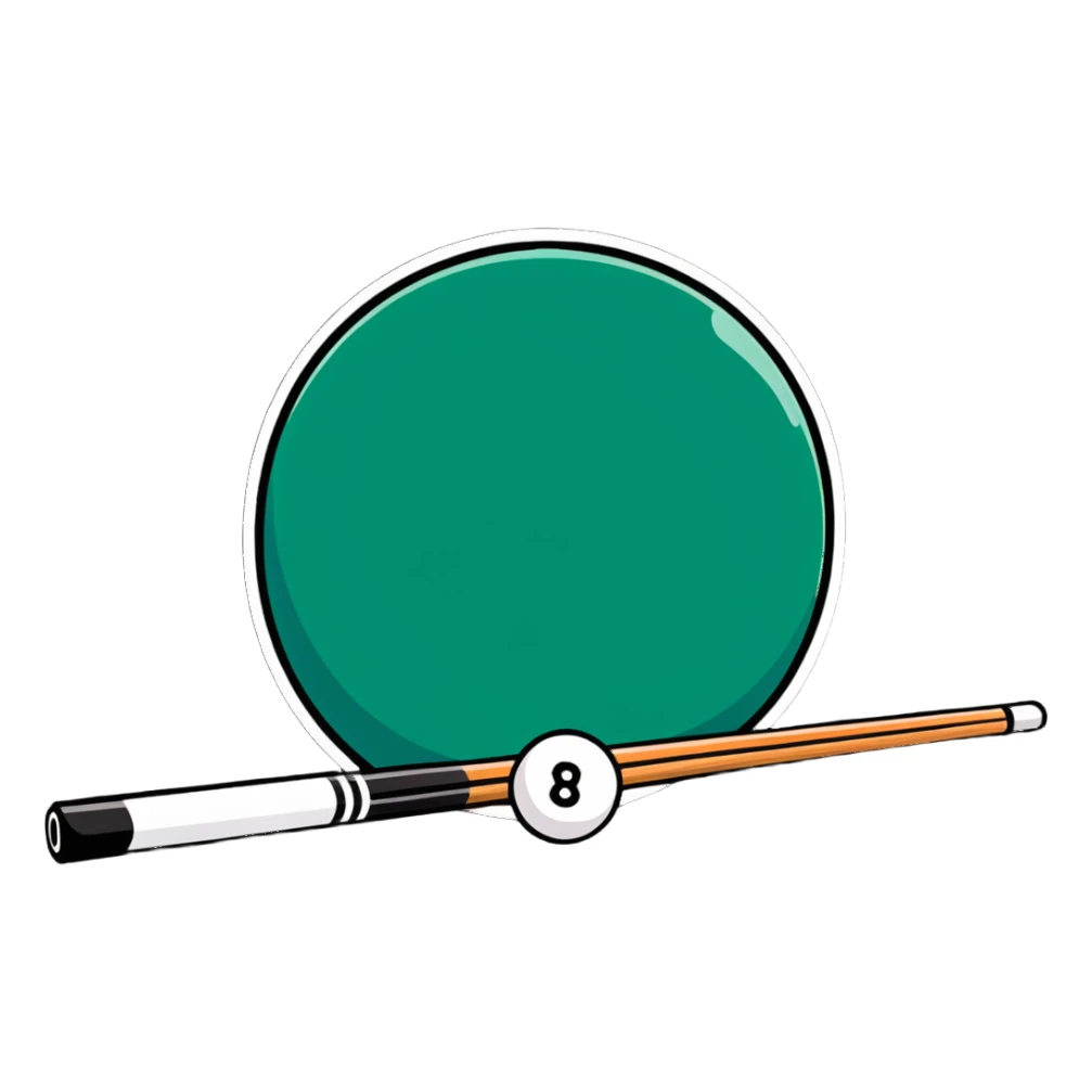 pool cue stick and 8 ball sticker