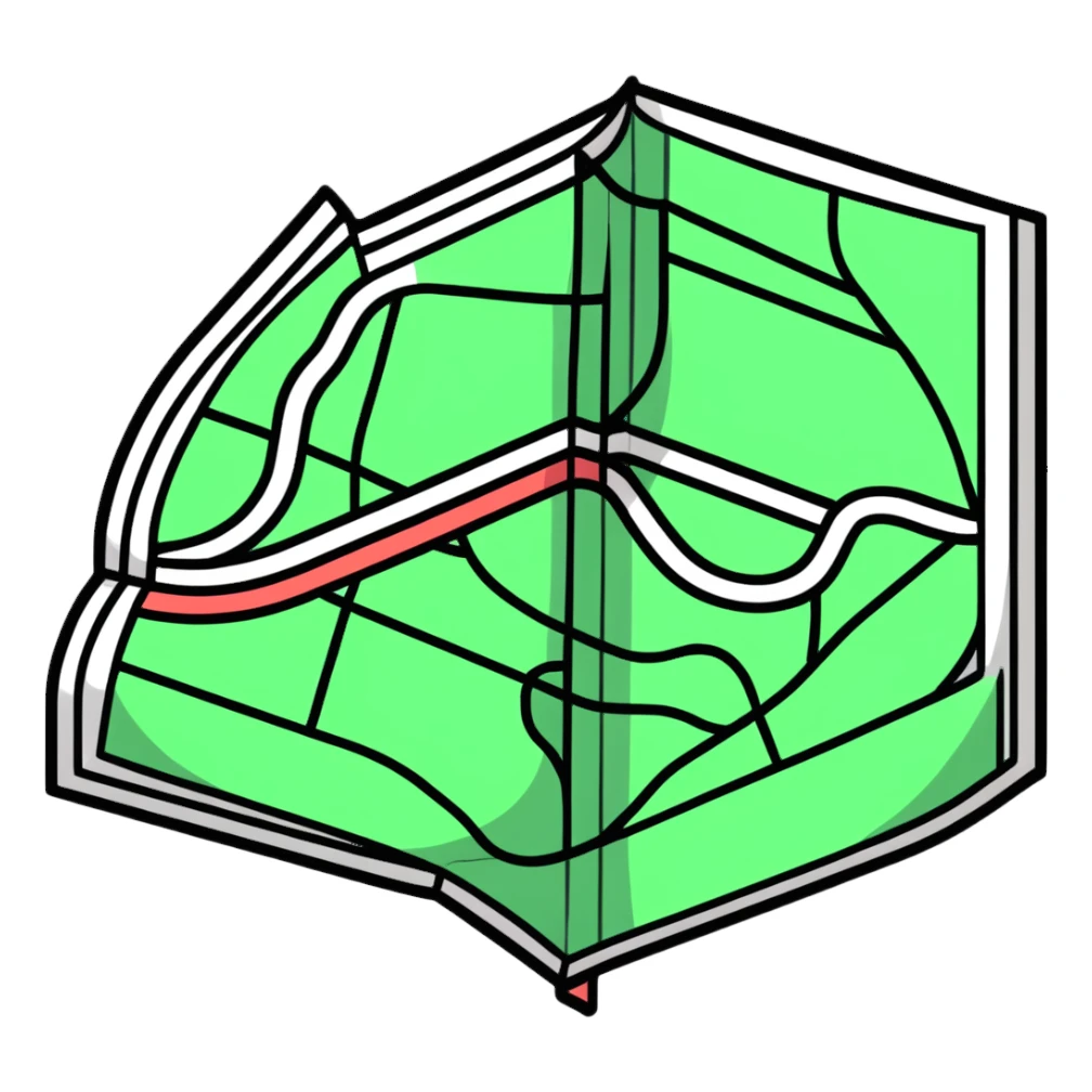 Folded map icon with subtle relationship paths drawn across it, symbolizing personal exploration of love and attraction patterns sticker