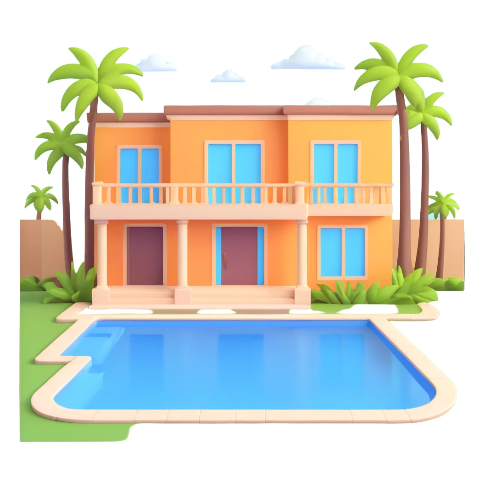 modern mansion with pool and palm trees sticker