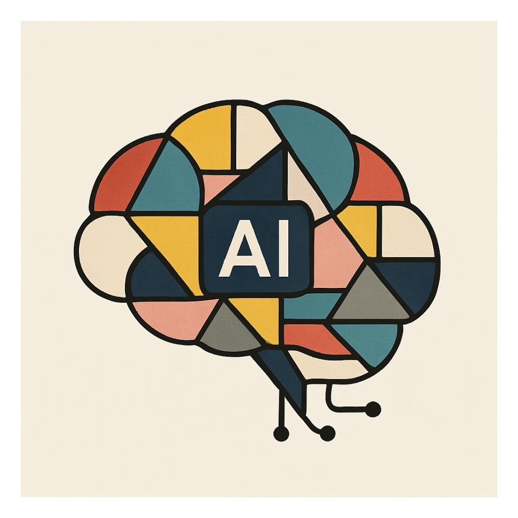 AI brain, abstract, geometric shapes, minimalistic design sticker