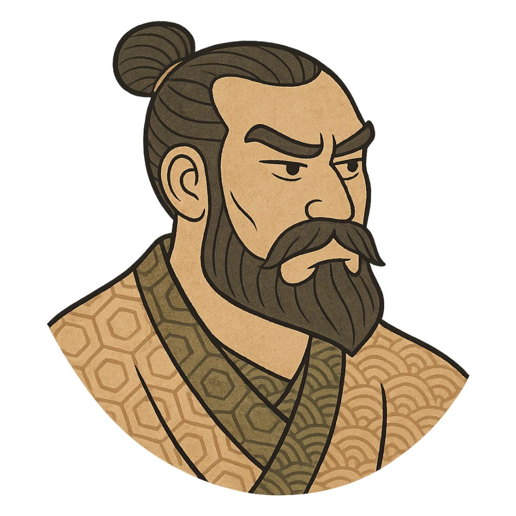 A thick, angular beard and mustache, ukiyo-e style, suitable for Twitch users. sticker