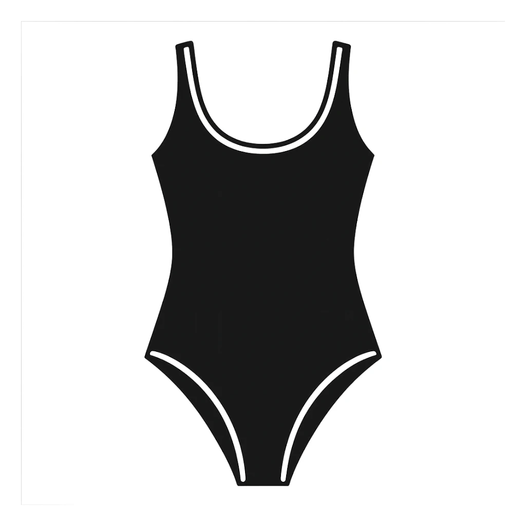 flat vector black with white trim one piece swimsuit isolated sticker