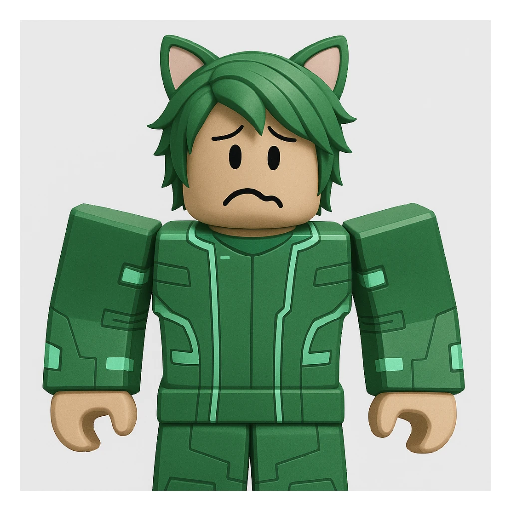 Edit the character in the reference image to have a confused expression, keeping the original Roblox style, outfit, and face color exactly as in the reference image. sticker