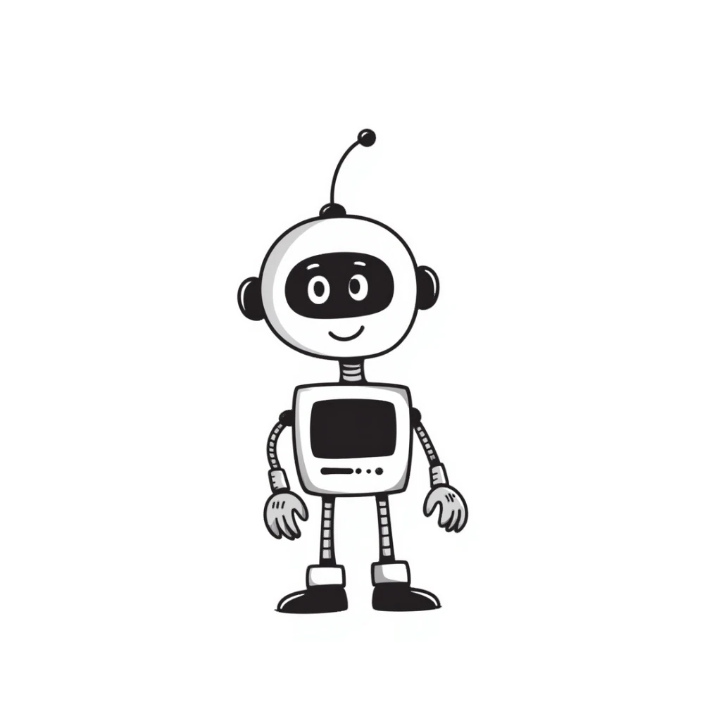 hand-drawn doodle style AI robot sticker