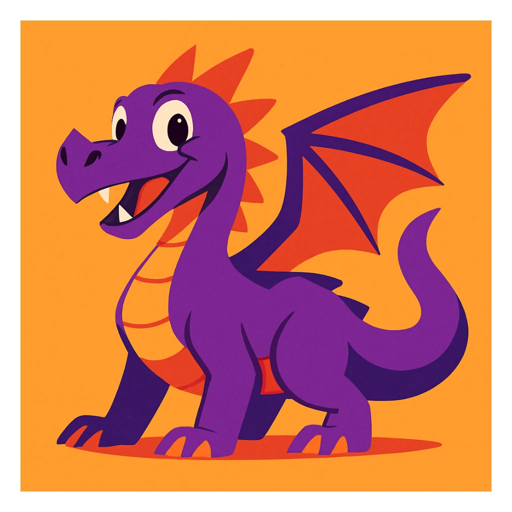 a purple dragon, bold cartoon style sticker