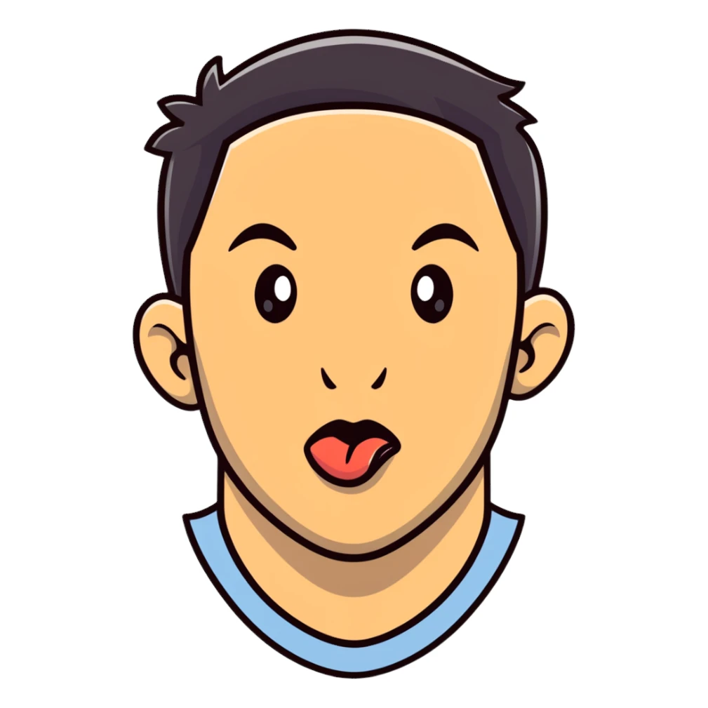 man with tongue out looking sideways sticker