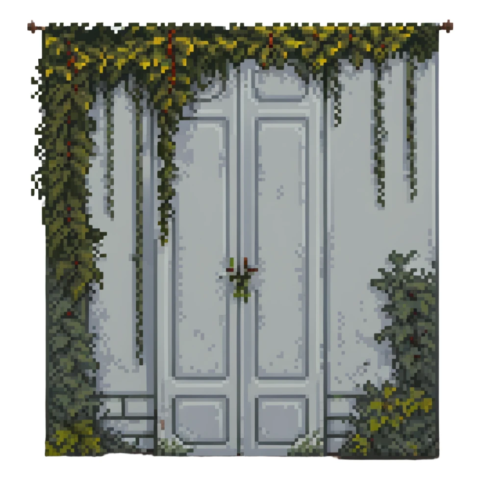 Сделай серую русскую широкую панельку, которая заросла лозой и мхом. sticker