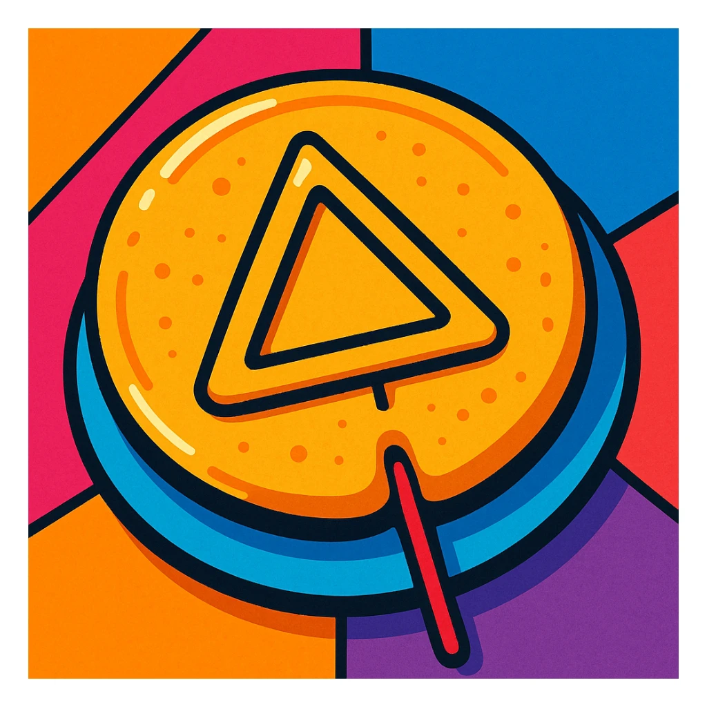 dalgona candy with triangle shape, vibrant toon style, inspired by Squid Game sticker