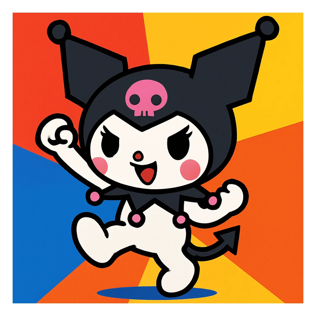 Kuromi character, energetic pose, bold colors sticker