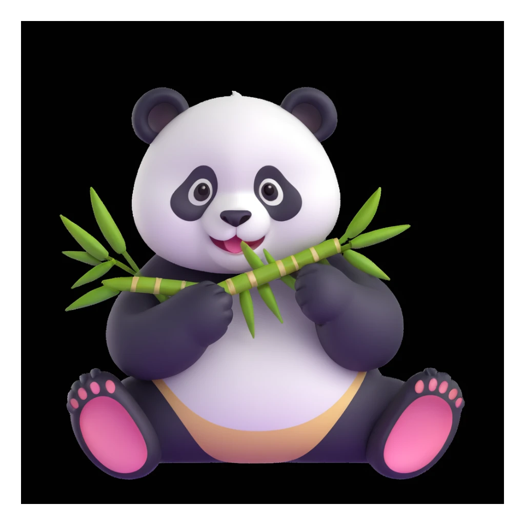 panda eating bamboo in forrest, close up pose sticker