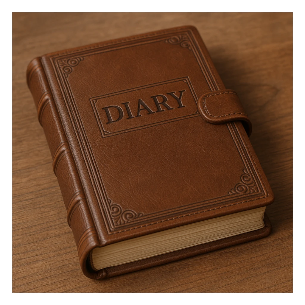 a diary, realistic leather-bound book, detailed sticker