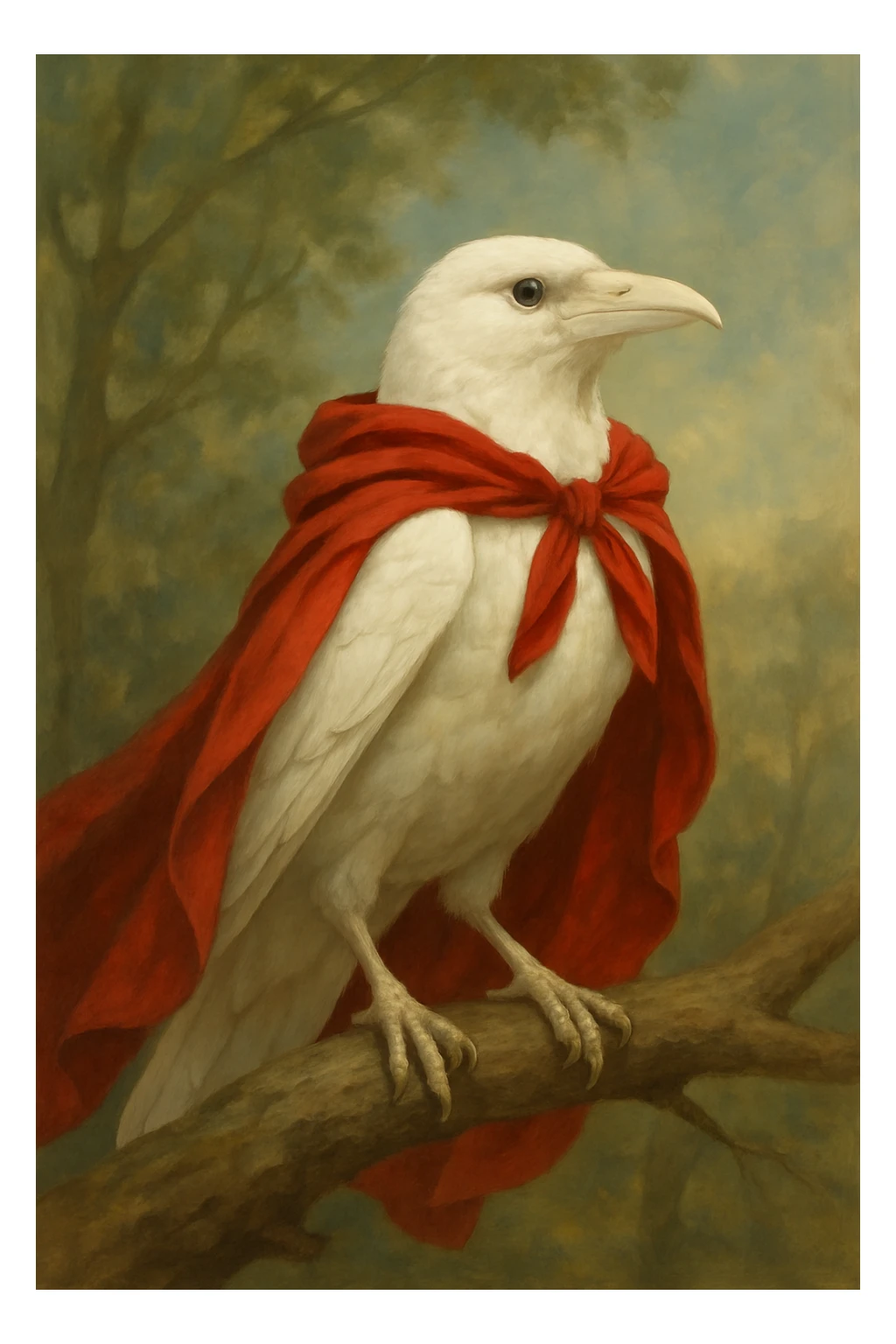 a white crow with a red cape sticker