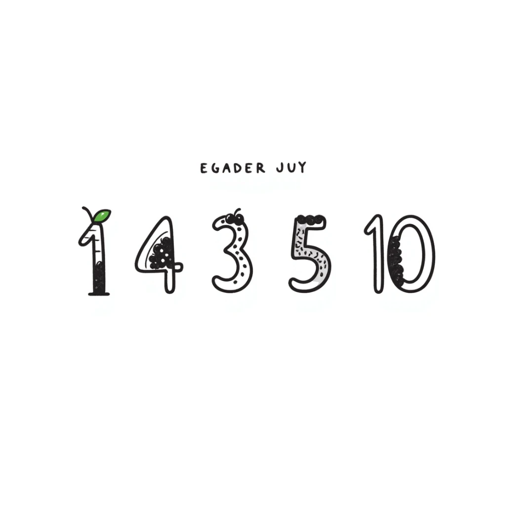 hand-drawn doodle style numbers with fruit patterns sticker