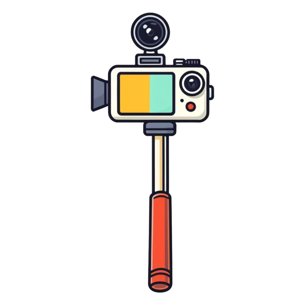 Video camera on long stick sticker