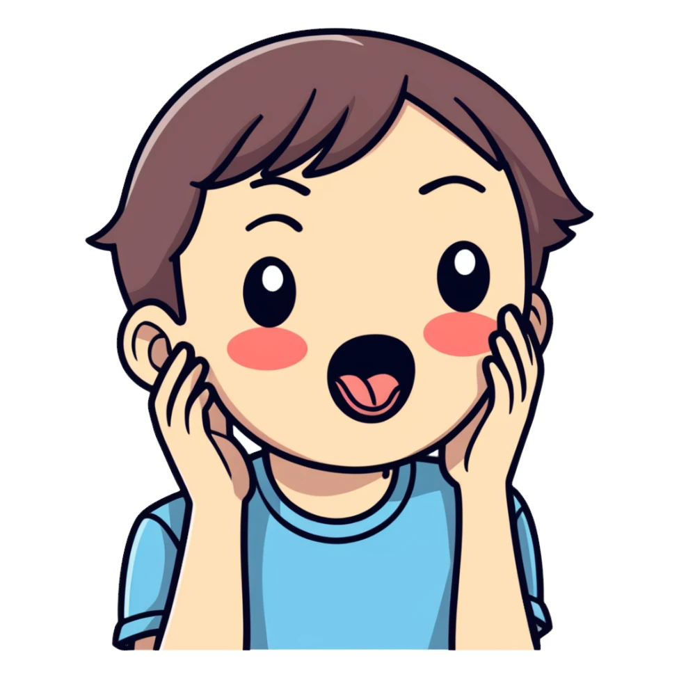 Hands in front face while sticking tongue out sticker