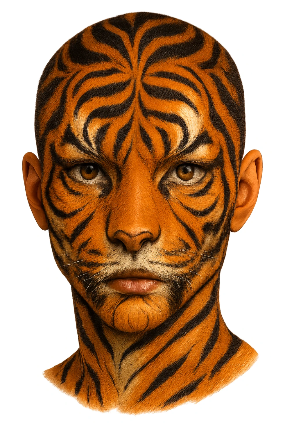 face with orange tiger stripes, digital illustration sticker
