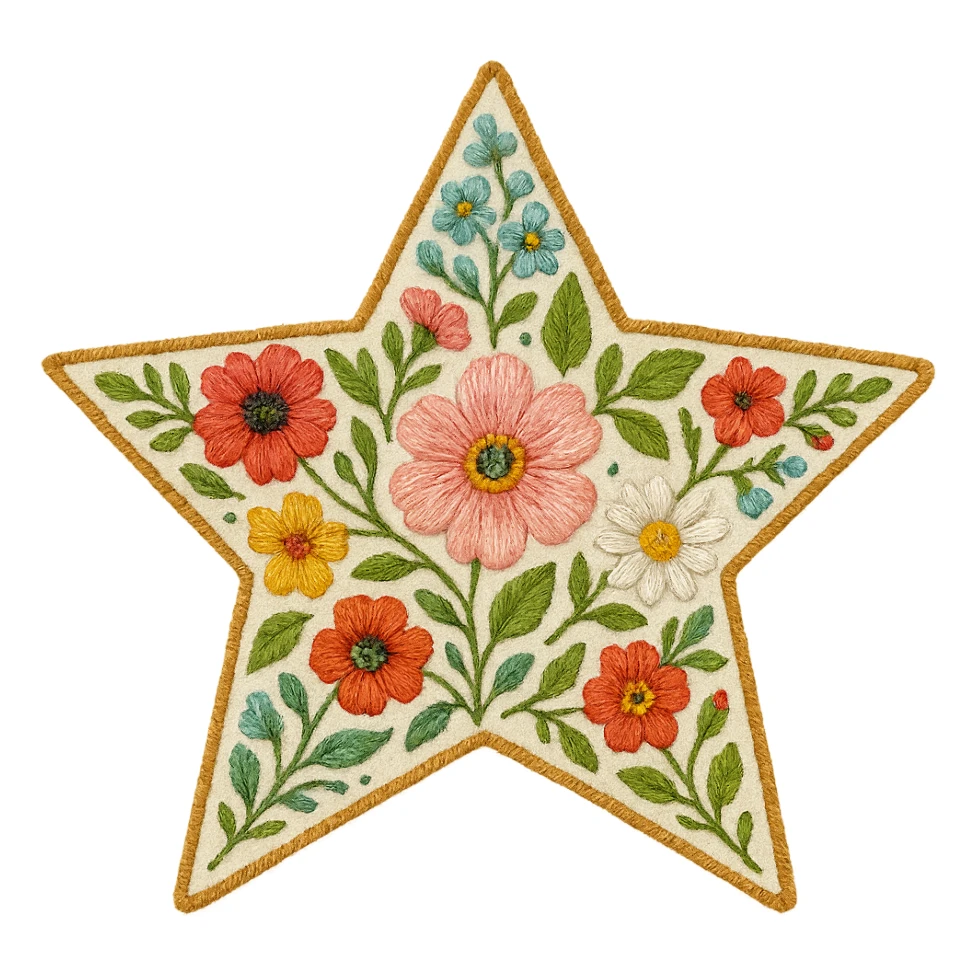 star with a floral embroidery sticker
