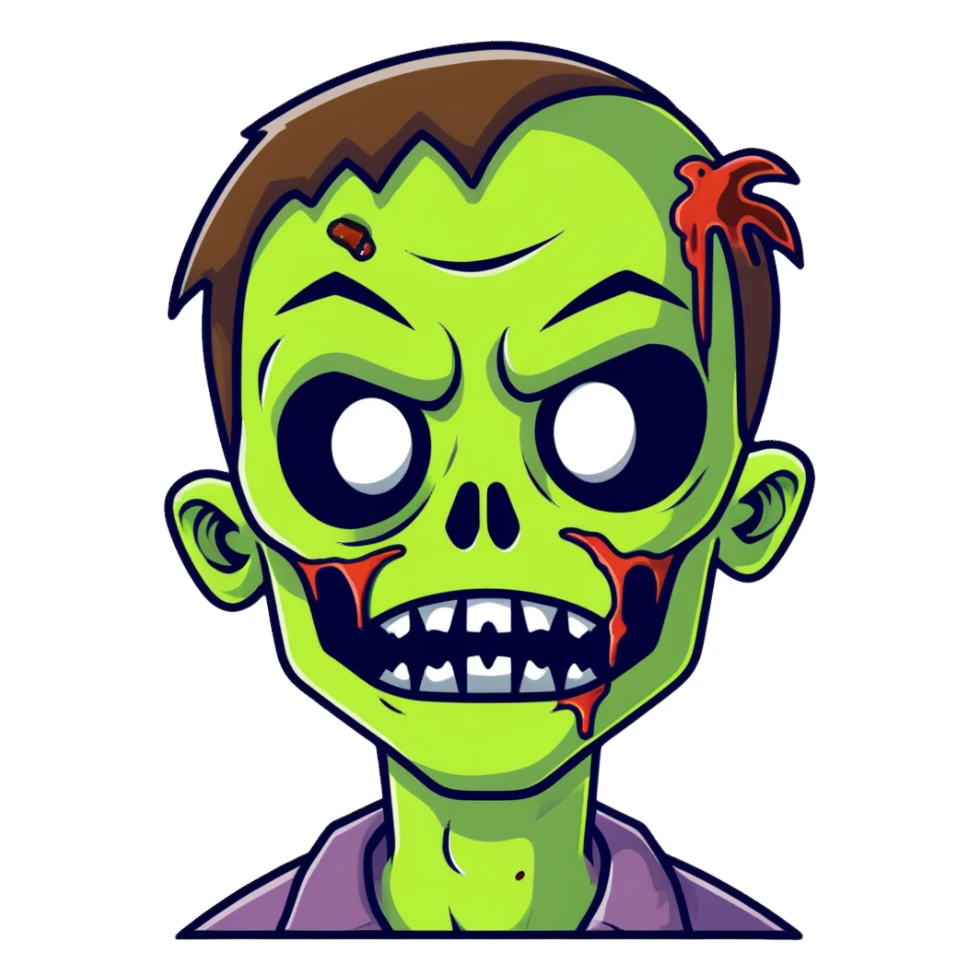 zombie cartoon face with white outline sticker