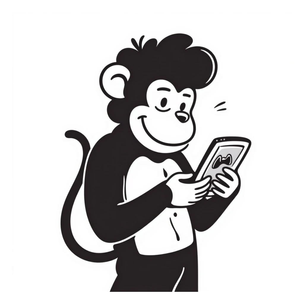 muscle monkey playing cellphone sticker