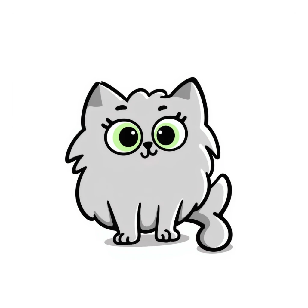 gray fluffy cat with light green eyes sticker