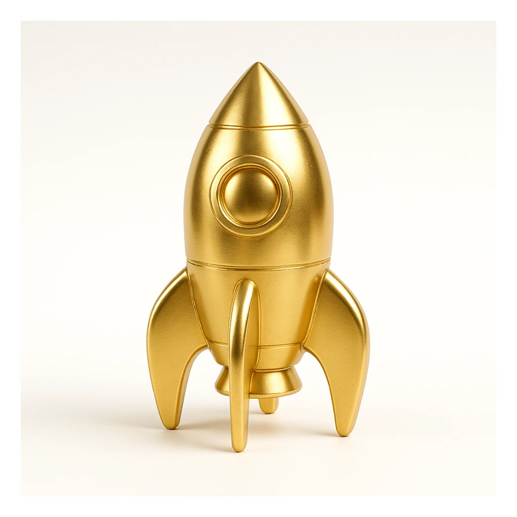 golden rocket ship, metallic shine, gold objects style sticker