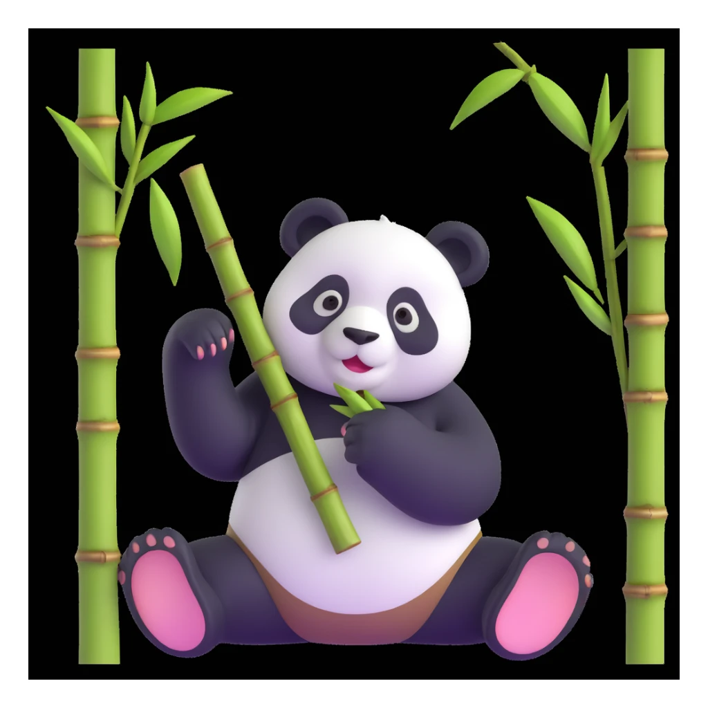 panda eating bamboo in forrest, close up pose sticker
