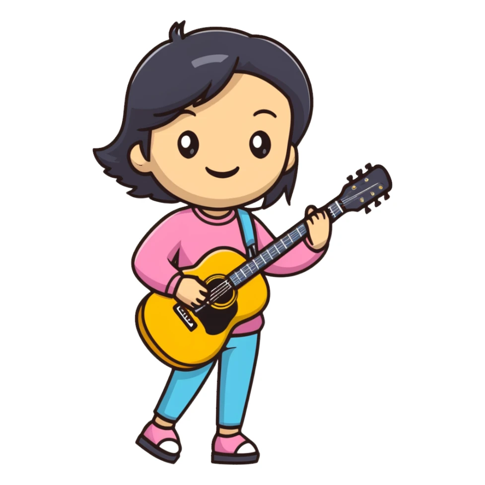 smiling girl with guitar sticker