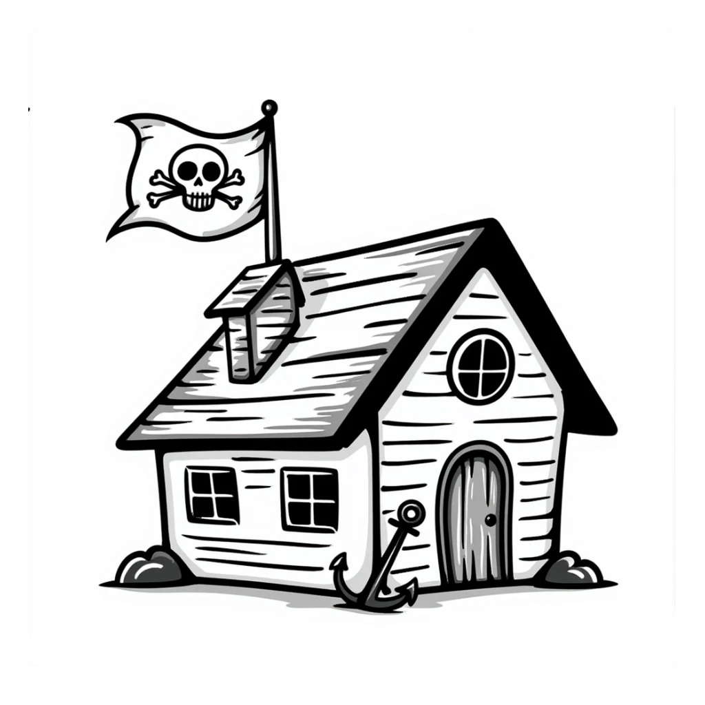 old pirate's house with skull flag sticker