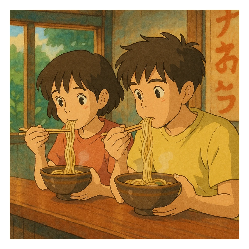 couple eating noodles sticker