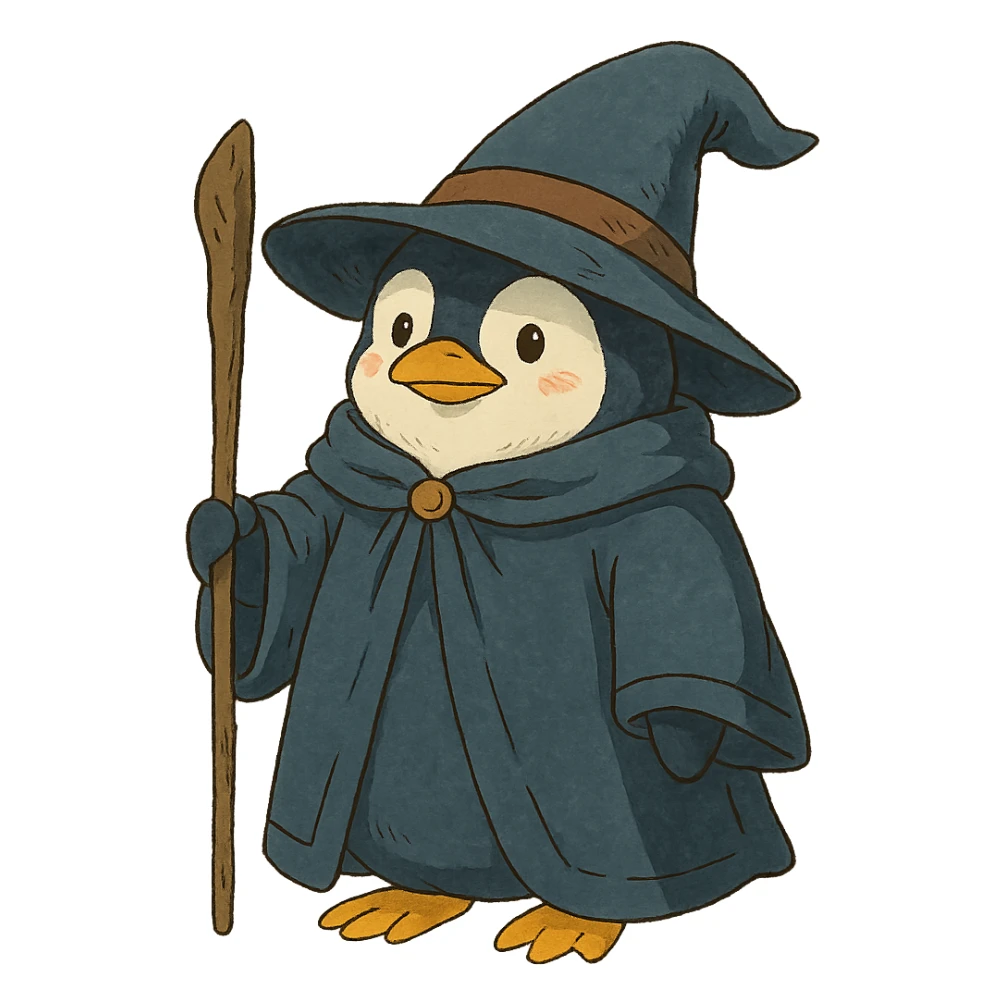 ghibli style penguin wizard sticker
