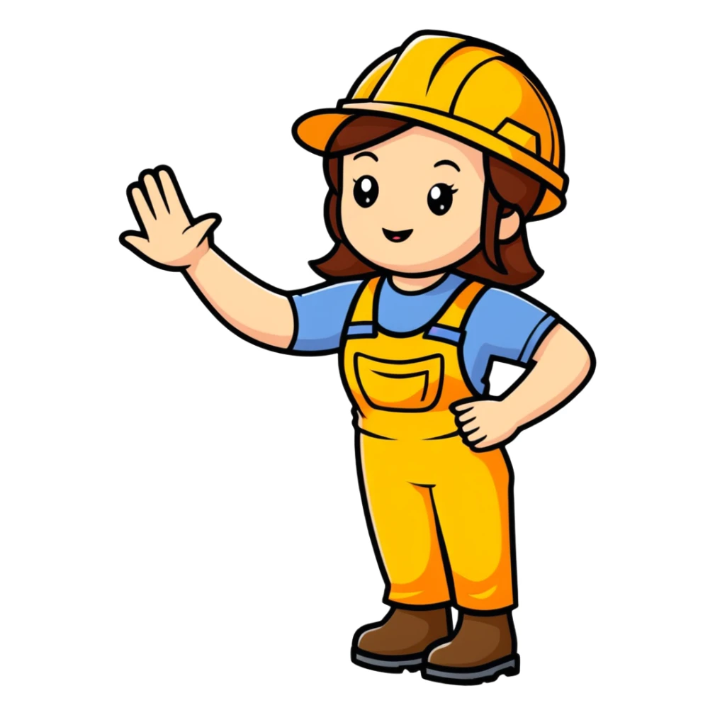 cartoonish woman construction worker waving sticker